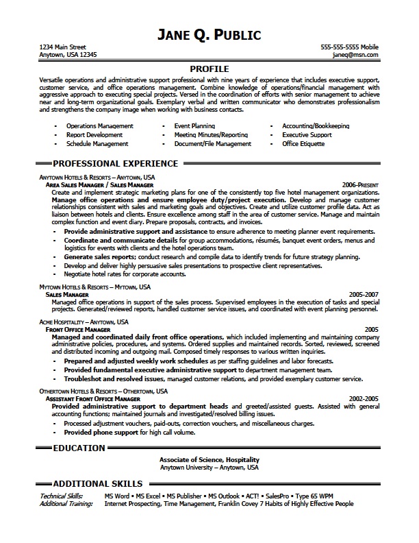 Resume samples executive assistants