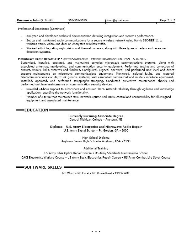 resume for service engineer