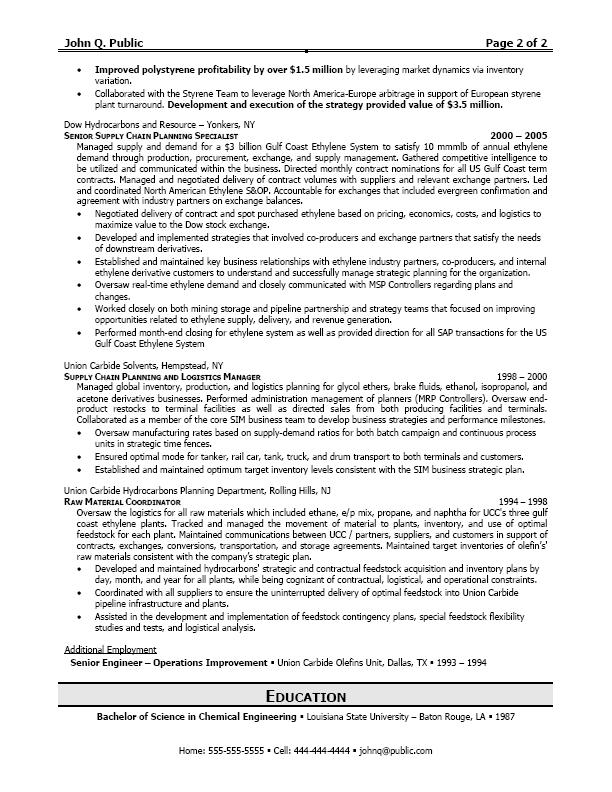 Sample resume for logistics executive