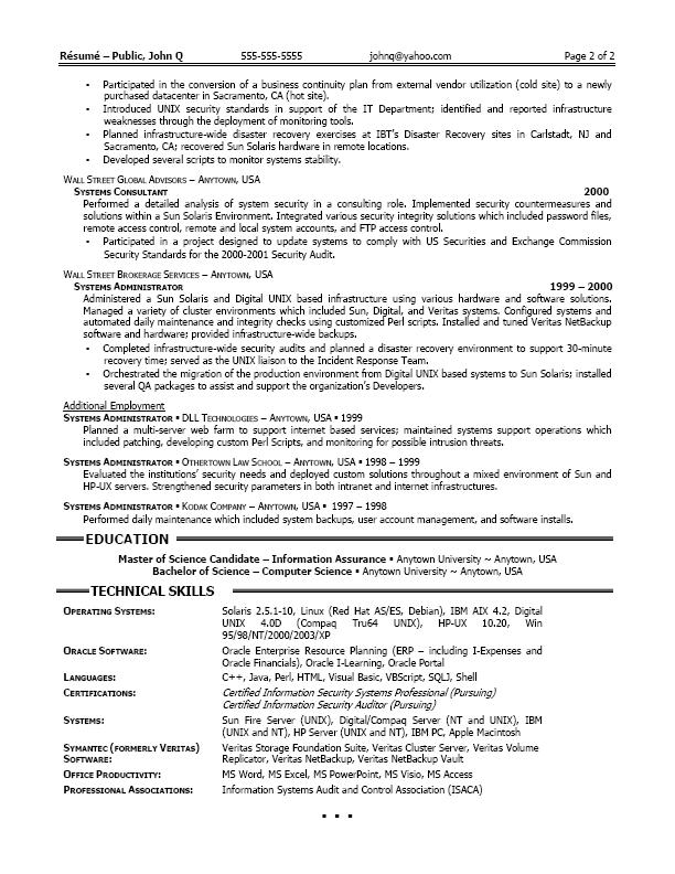 Professional managers resume