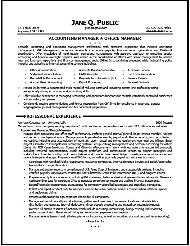 Accounts manager sample resume