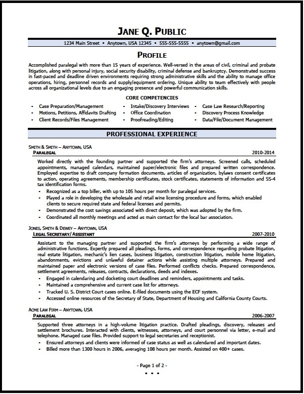 Civil litigation paralegal resume