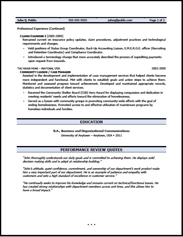 Claims adjuster resume sample